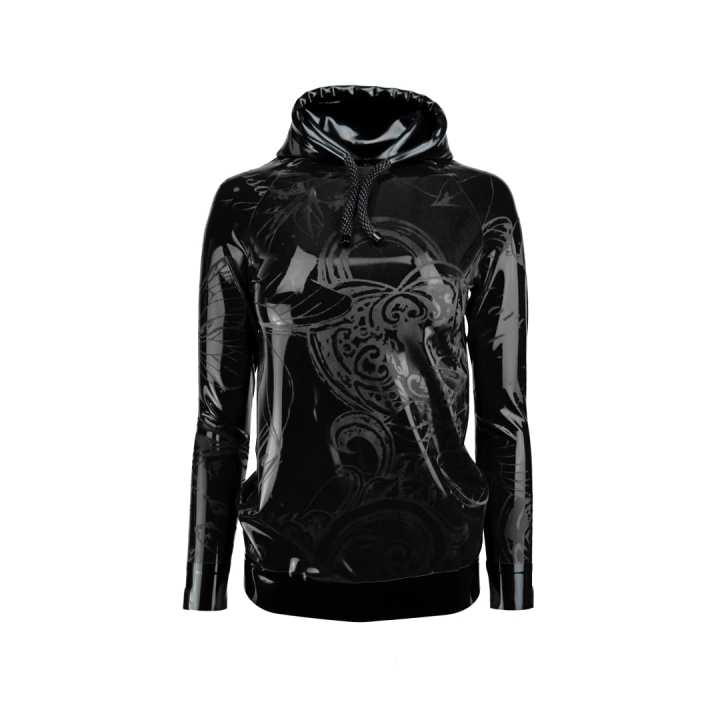 Hoodie STEAMPUNK ELEMENTS „LOOSE FIT“ Latex Laser Edition all black